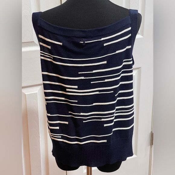 St. John Sport Navy & White Wool Blend Striped Tank - Size XL - Picture 2 of 4